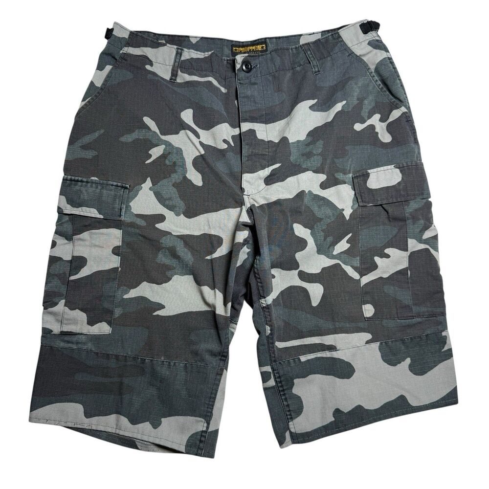 Camo Cargo Shorts Mens L Long Ripstop Tactical Fish Hiking Military Y2K